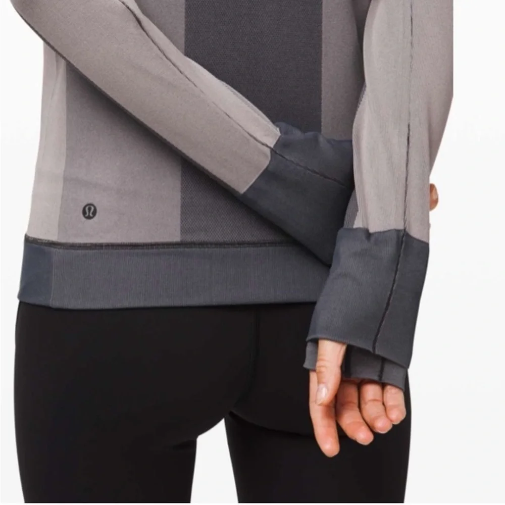 Lululemon Ebb to Train Jacket Seamless Hooded Gray Abstract Black Dark Chrome